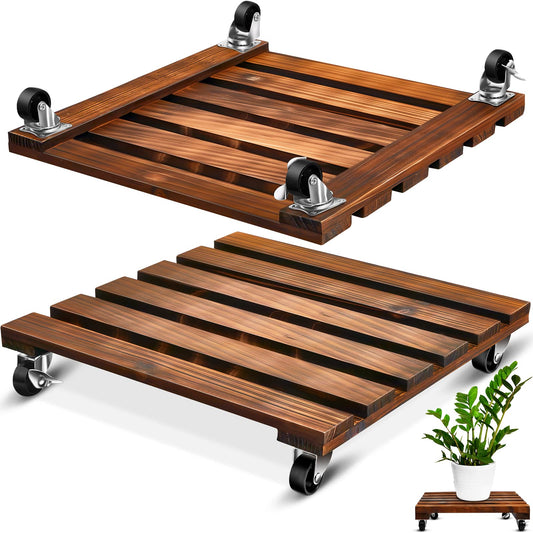 Taiyin 2 Pack 16 Inch Wooden Plant Stand with Lockable Wheels 220 Lbs Heavy Duty Plant Stand with Casters Strong Roller Dolly Base for Outdoor Indoor