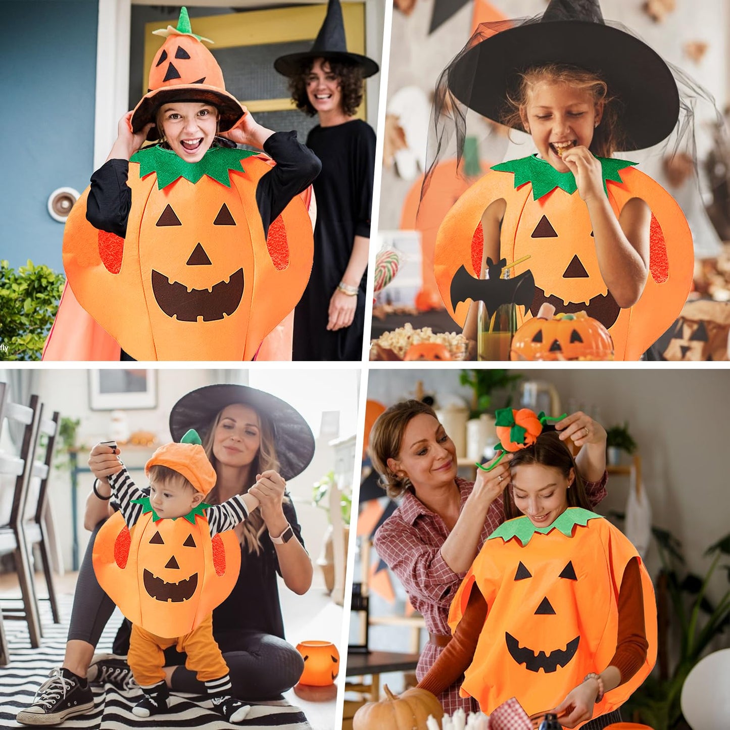 CLOOOUDS 3PCS Halloween Pumpkin Costume for Kids Children Halloween Pumpkin Cosplay Party Clothes With A Hat,A Bag