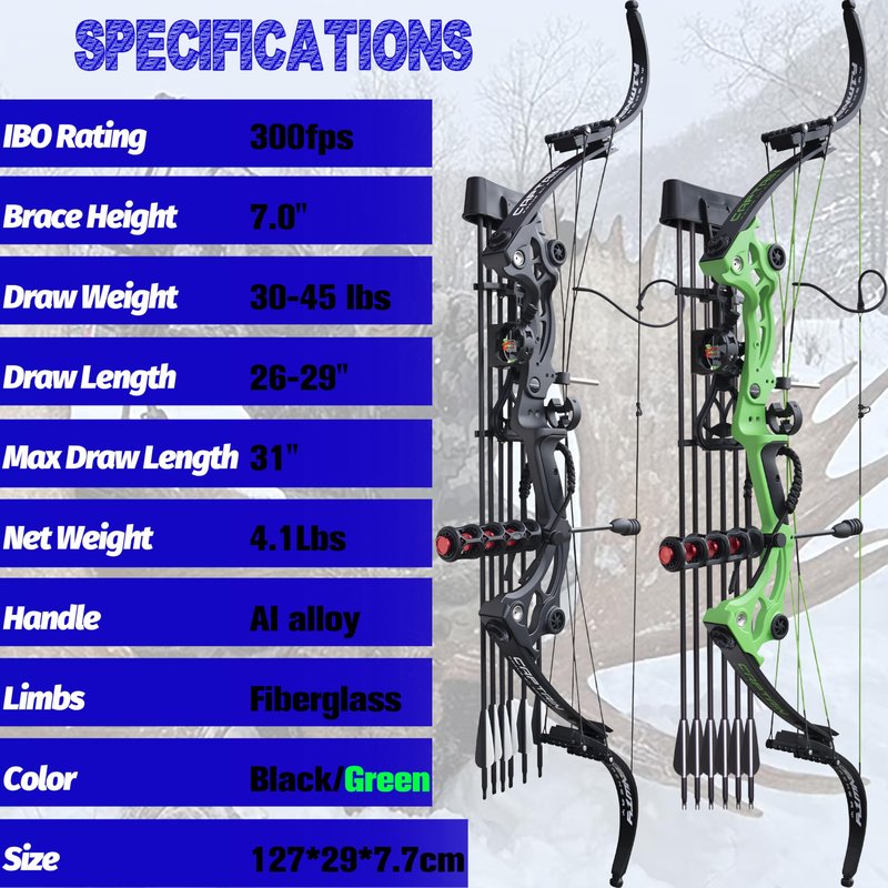 Archery Recurve Bow 30-45 Lbs Adjustable American Hunting Bow Compound Bow for Outdoor Hunting Shooting Fishing Right Hand (Black)