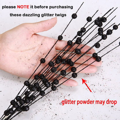 efivs arts 10 Pack Black Artificial Glitter Berry Stems 15.7" Fake Christmas Picks Decorative Glitter Sticks for Christmas Tree DIY Wreath Crafts Fireplace Decor