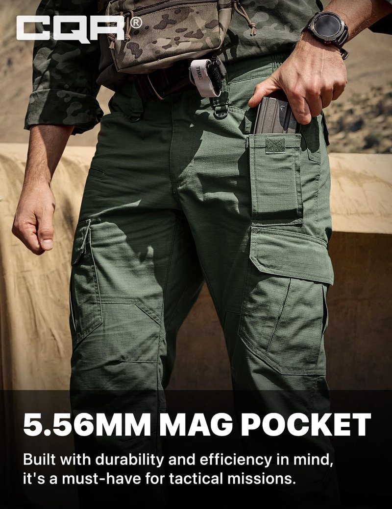CQR Men's Tactical Pants, Water Resistant Ripstop Cargo Pants, Lightweight EDC Work Hiking Pants, Outdoor Apparel, Raider Mag Green Kelp, 32W x 32L