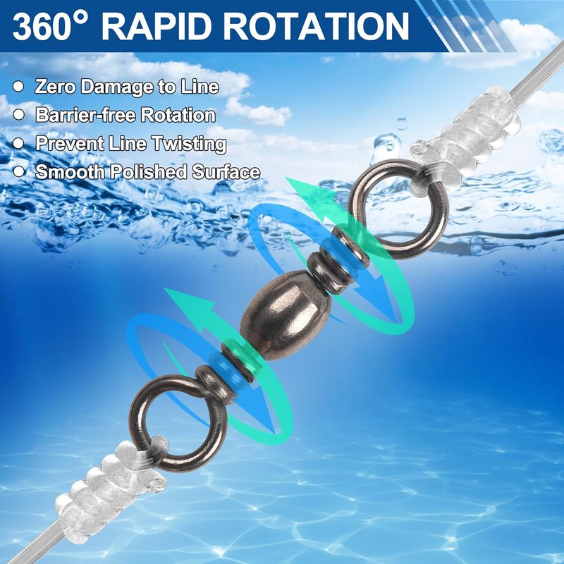 Fishing Barrel Swivels - 50/100 Pcs Rolling Ball Bearing Connectors | Copper & Stainless Steel, 35-165lbs Test Strength