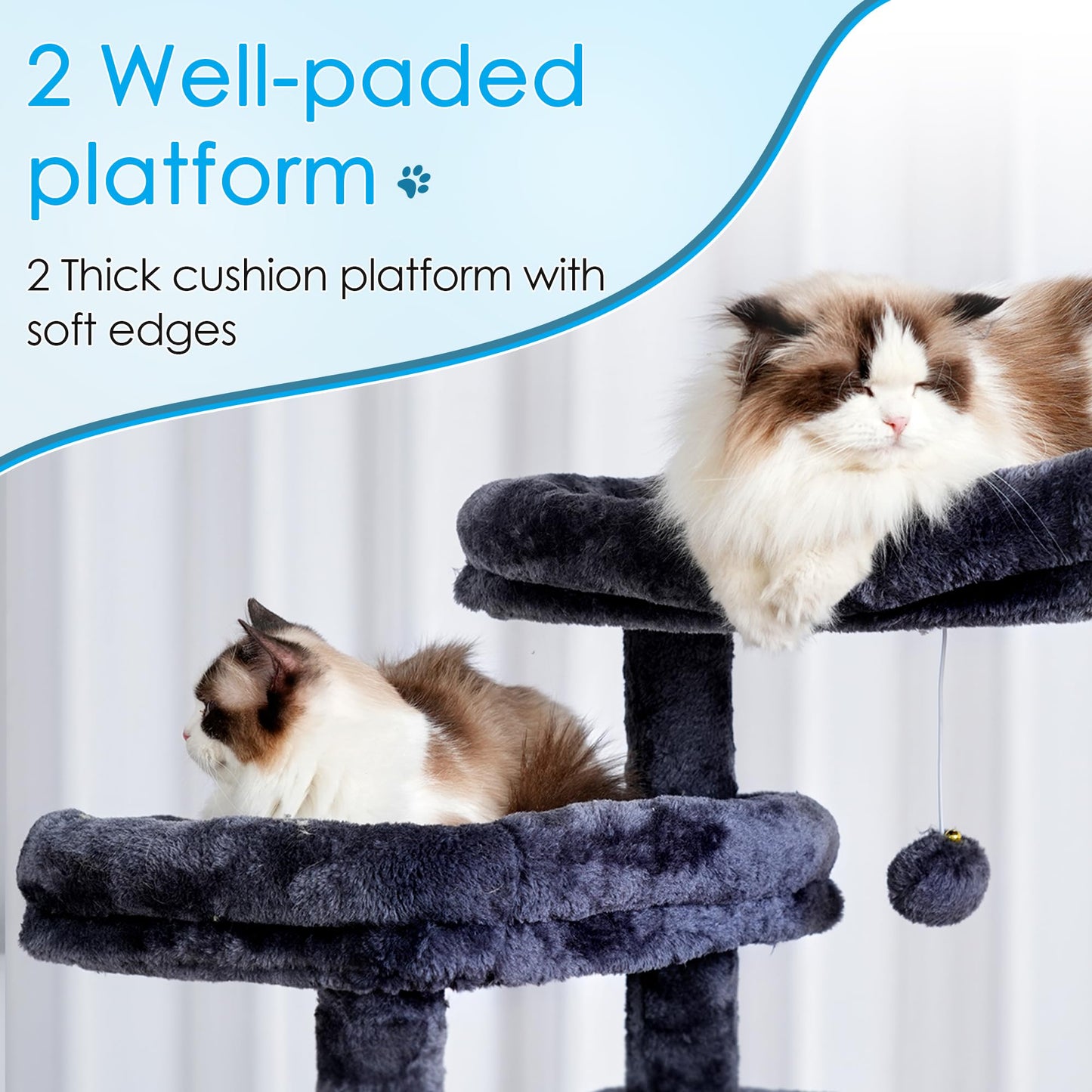 Hey-brother Cat Tree, 74 inches Multi-Level XL Large Cat Tower for Indoor Cats with Three Cat Condos, Two Large Top Decks and Cat Hairbrushfor Kittens, Cats and Pets, Smoky Gray MPJ035-MG