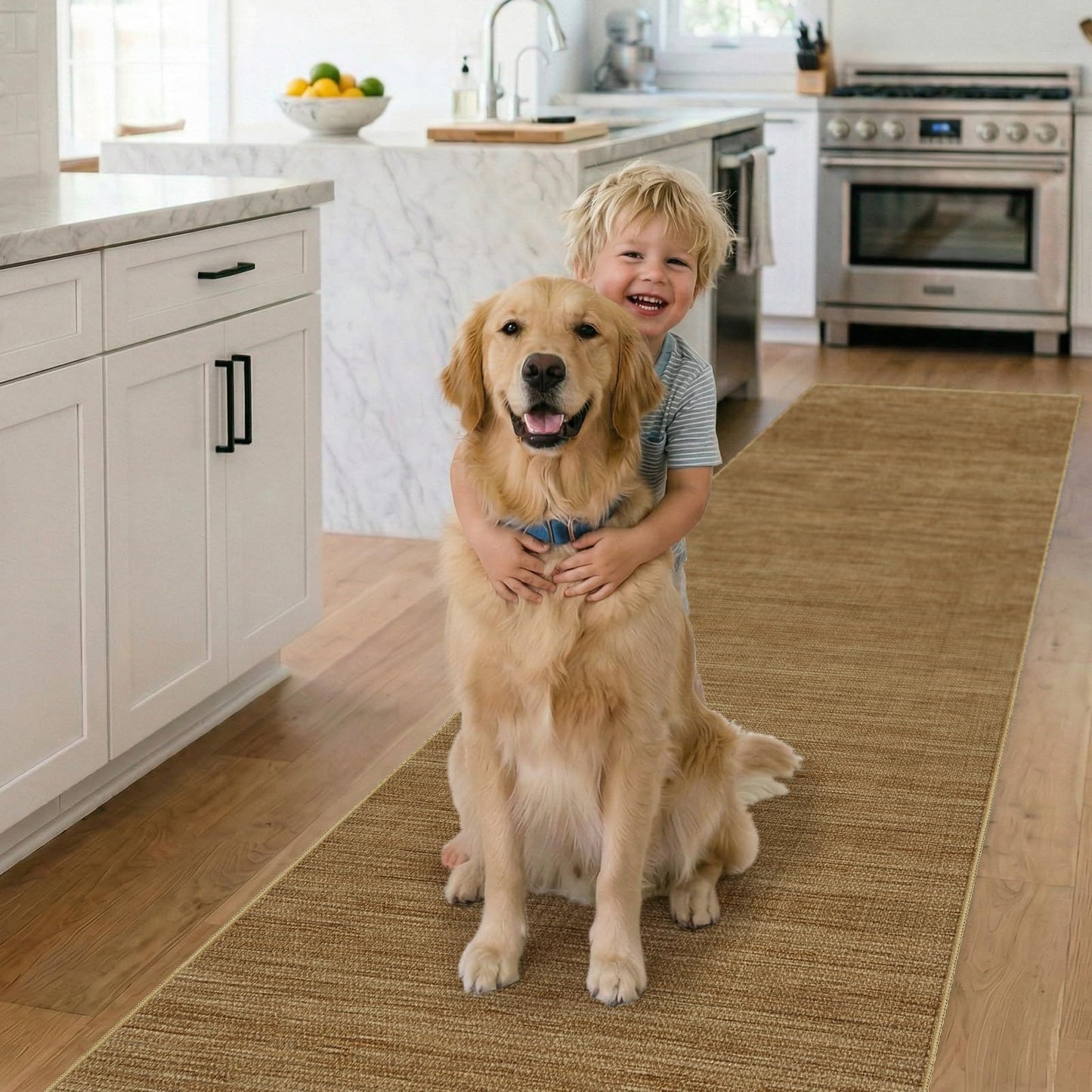 Jute 3x5 Kitchen Area Rugs: Washable Non Slip Entryway Rug with Rubber Backing Pet-Friendly Small Rugs Stain Resistant Carpet for Dining Room Laundry Porch Doorway Natural Brown