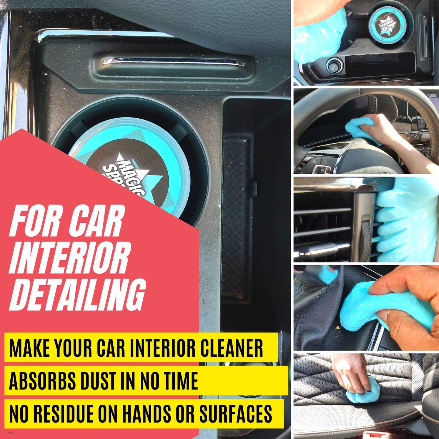 ToysButty Car Cleaning Gel Kit Supplies for Car Interior Detailing, 2 Pots Car Slime Cleaner, 4 Anti-Static Detailing Brushes, Vent Duster, Auto Car Accessories, Pc Laptop, Keyboard Cleaner Putty