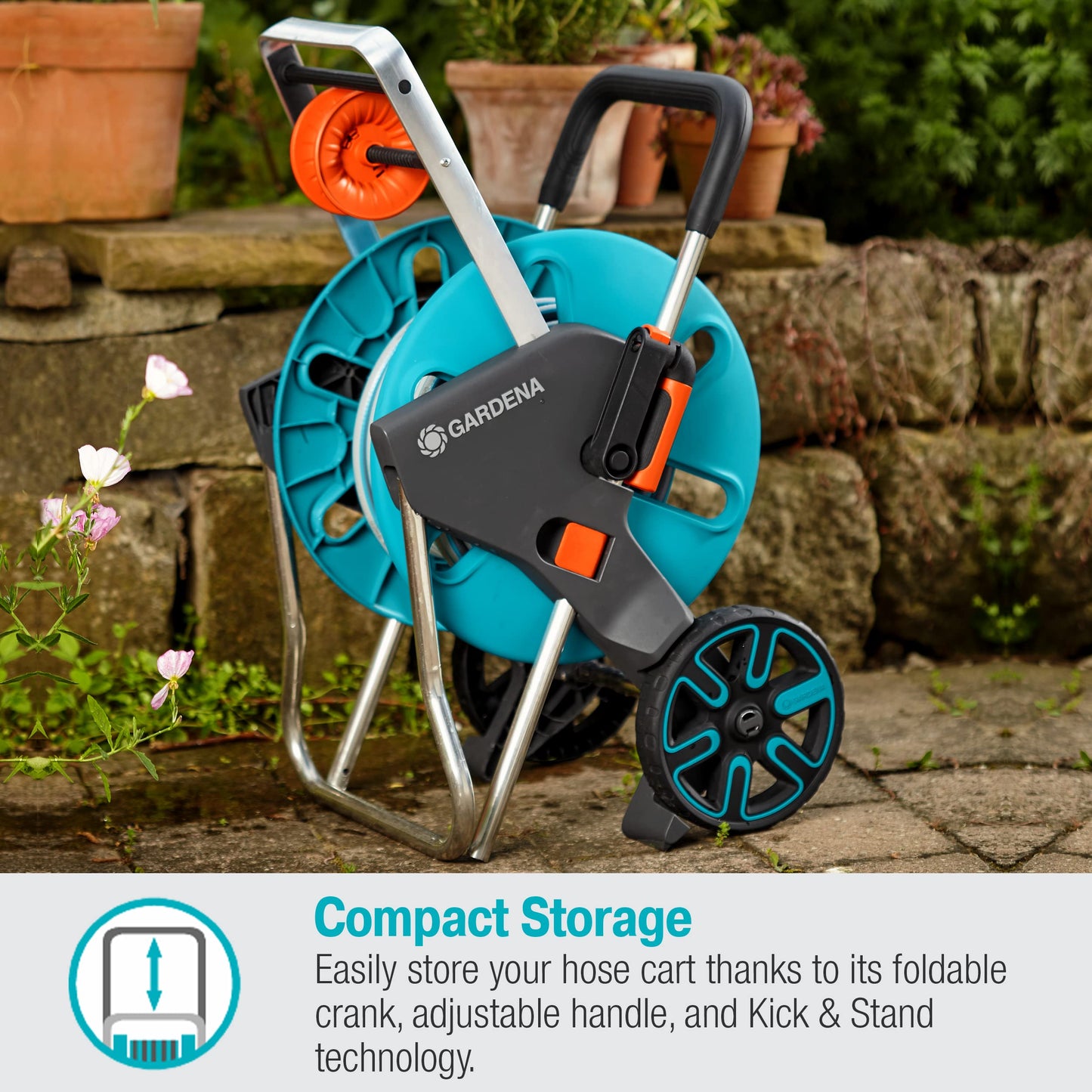 Gardena (18515) CleverRoll (1/2" Medium) Frost-Proof Hose Cart, Includes 66' 1/2" Hose, for Convenient Hose Storage and Watering, Hose Included