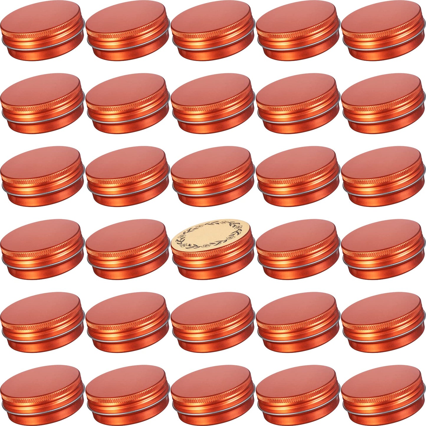 1 oz / 30ml Screw Top Aluminum Tin Jar with Screw Lid and Blank Labels (Orange - Pack of 32)