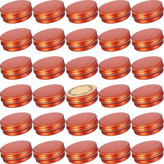 1 oz / 30ml Screw Top Aluminum Tin Jar with Screw Lid and Blank Labels (Orange - Pack of 32)