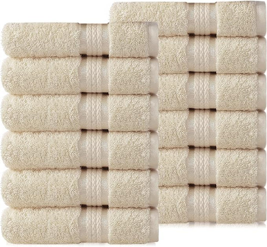 Cotton Craft Ultra Soft 12 Pack Wash Cloths 12x12 Ivory Weighs 2 Ounces Each