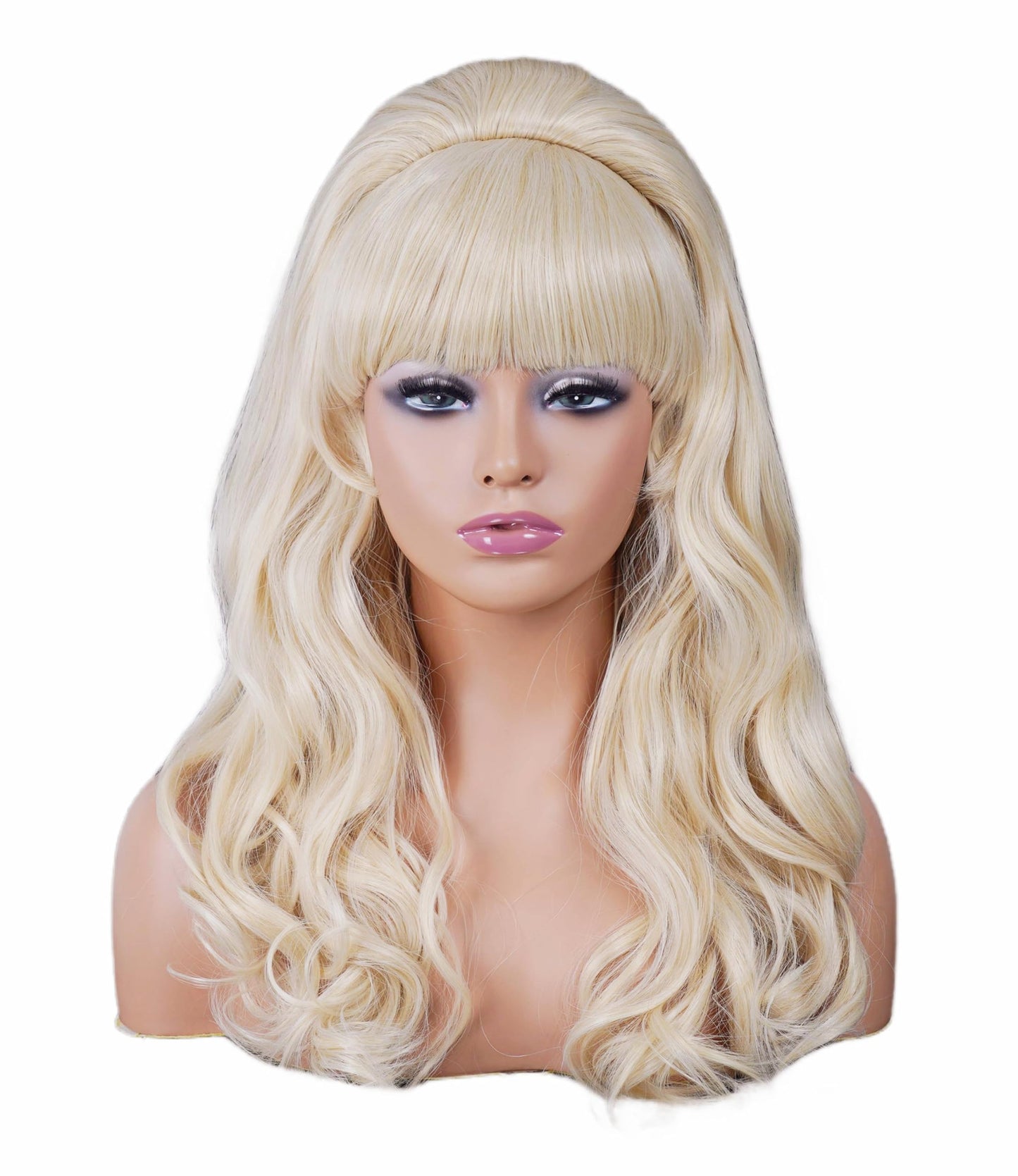 Rugelyss Long Wavy Blonde Wig with Bang Big Bouffant Beehive Wigs for Women fits 80s Costume or Halloween Party