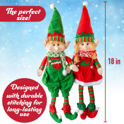 Elf Plush Christmas Stuffed Dolls, Set of 2-18" Boy and Girl Elves Holiday Cute Plush Shelf Toys - Fun Kids Buddy Figurine Decorations, Christmas Winter Holiday Party Festive Decor and Gift Exchange