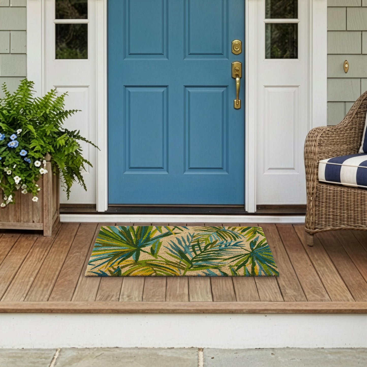 HF by LT Palm Leaves 100% Coir Doormat, 18 x 30 inches, Naturally Durable, PVC-Backing, Sustainable