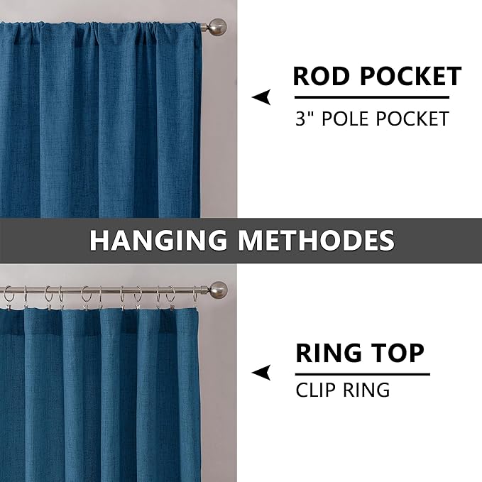Tollpiz Short Linen Curtains Living Room Rod Pocket Semi Sheer Curtain Burlap Light Filtering Thick Linen Drapes for Bedroom, 54 x 54 inches Long, Classic Blue, Set of 2 Panels