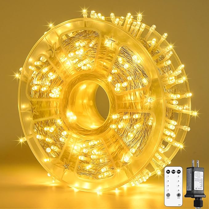 JMEXSUSS 400 LED Christmas Lights Indoor Outdoor, 132 ft Warm White String Lights Plug in with Remote, 8 Modes Twinkle Christmas Tree Lights for Bedroom Outside Garden Patio Home Party Xmas Tree Decor