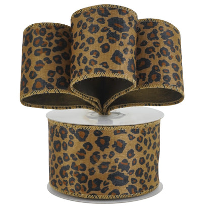HUIHUANG Leopard Print Velvet Wired Ribbon 2.5 inch Animal Print Brown Velvet Ribbon for Christmas Tree, Bows Making, Wreaths, Garland, Crafting, Fall Decor-Continuous 10 Yards