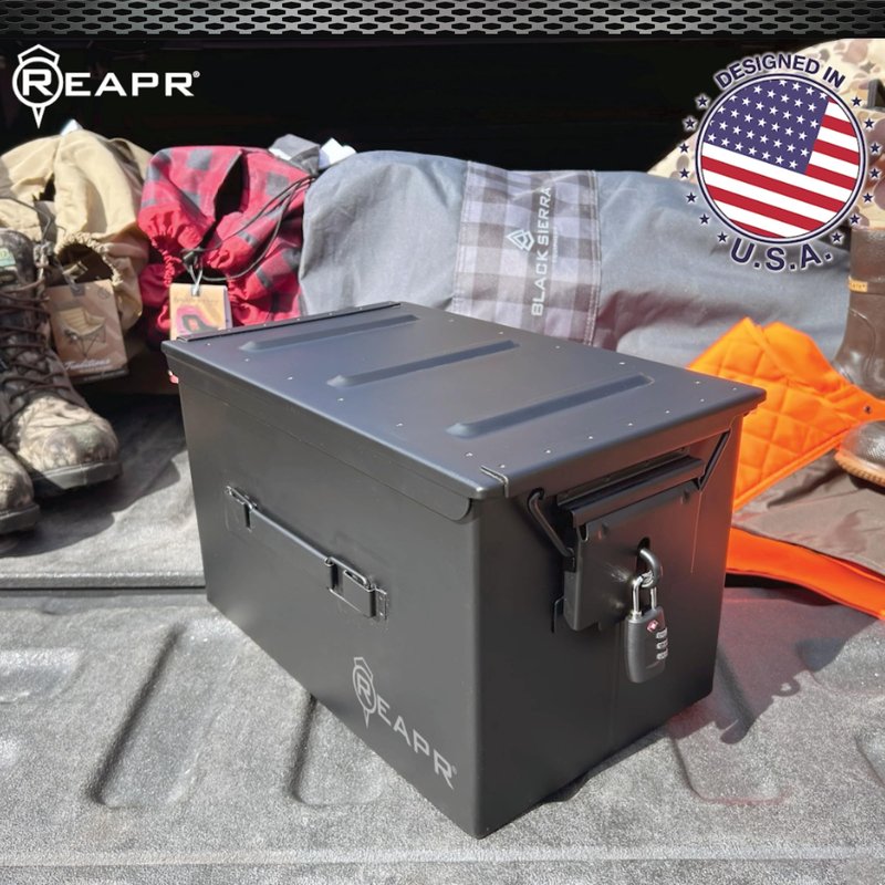 Reapr XL Ammo Box – Lockable Heavy Duty Steel Ammo Can for 9mm, 223, 50 Cal, Airtight Military Storage Case for Tools, Gear or Ammunition, Water Resistant Metal Footlocker Style Organizer