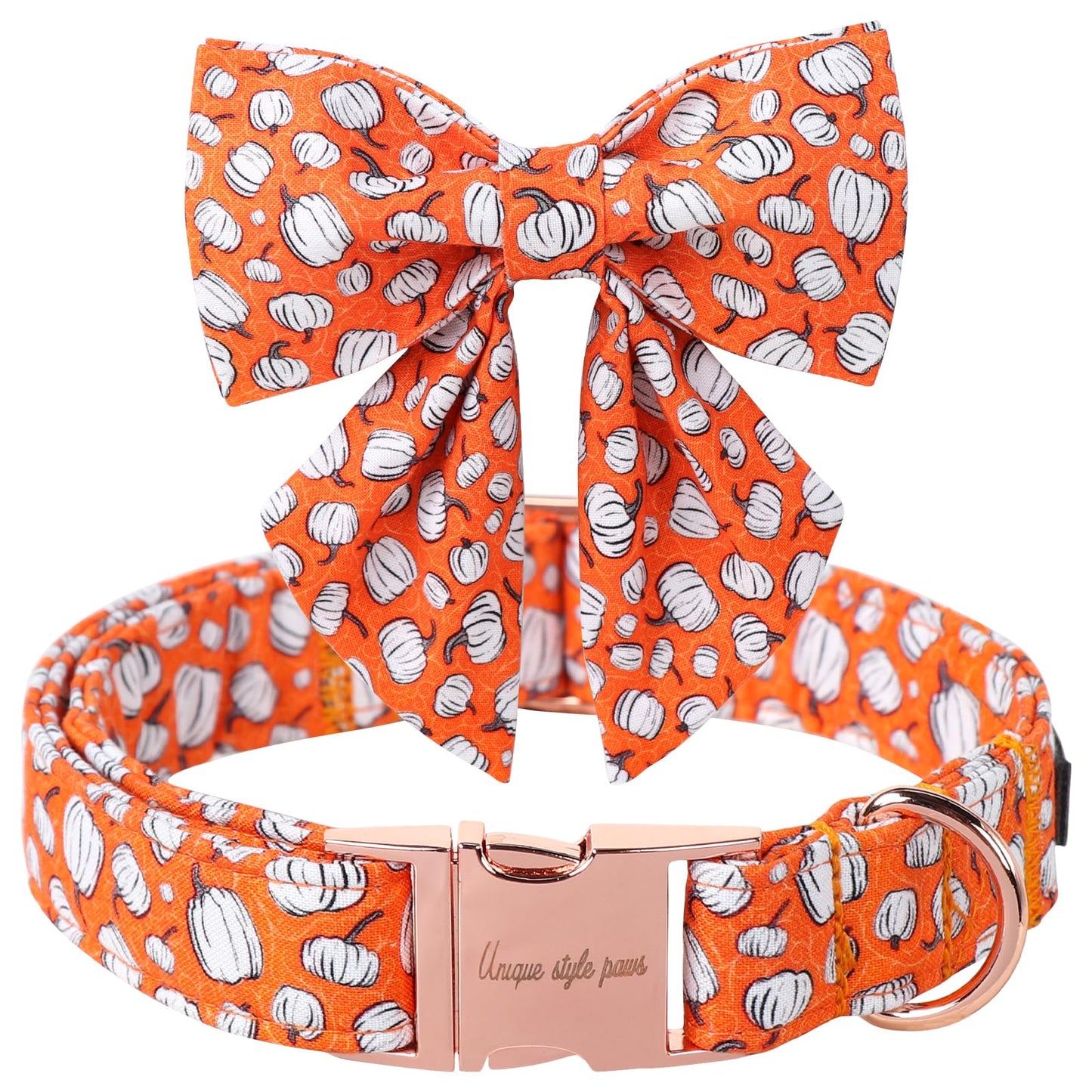 Unique Style Paws Halloween Day Dog Collar with Bowtie Line Pumpkin Cotton Dog Collars for Small Medium Large Dogs