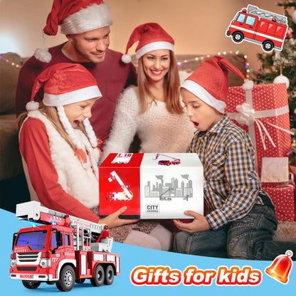 GizmoVine Fire Engine Toys, Large Fire Truck with Lights Sound Rescue Ladder, Friction Powered Large Toy Firetruck, Kids Big Trucks, Brithday for Children Age 3 4 5 6 7 8 Year Olds