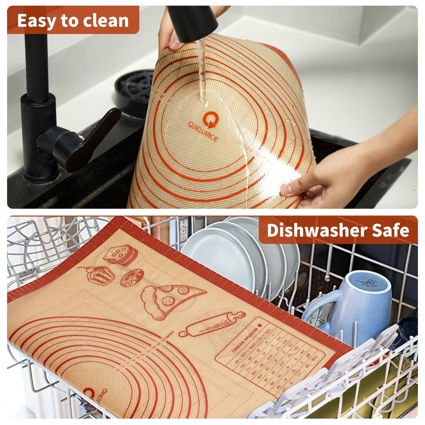 Silicone Baking Pastry Dough Mat - 26x16Inch Extra Large Cookie Bread Rolling Mats Sheet, Nonstick Kitchen Counter Kneading Board, Thick Reusable Pie Cookies Pizza Fondant Making Matt with Measurement