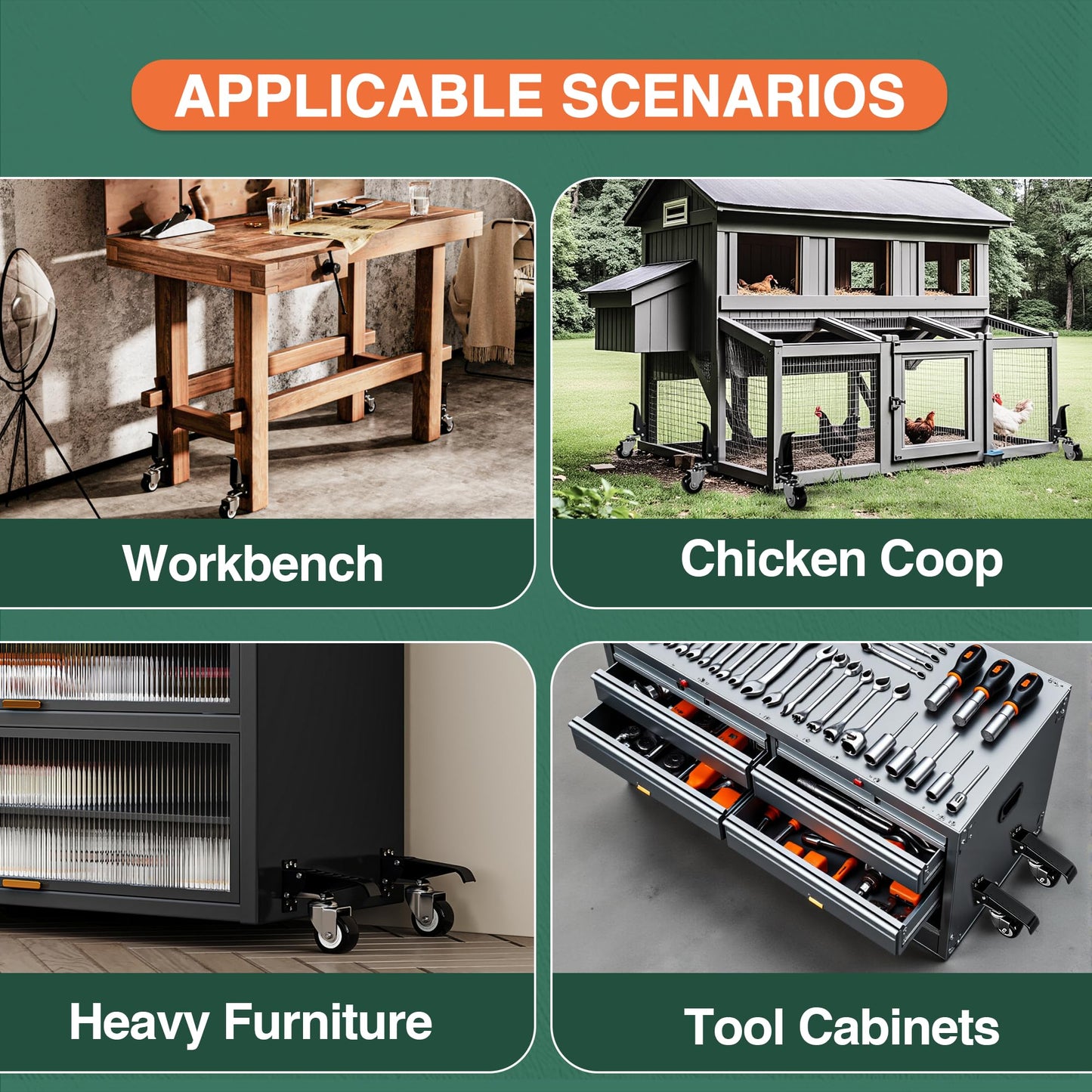 DOZAWA Workbench Casters Kit, 600 Lbs Retractable Casters Set of 4 Heavy Duty, 2.5" Side Mount Caster Wheels, Stepdown Castor Wheel for Workbenches, Machinery and Tables