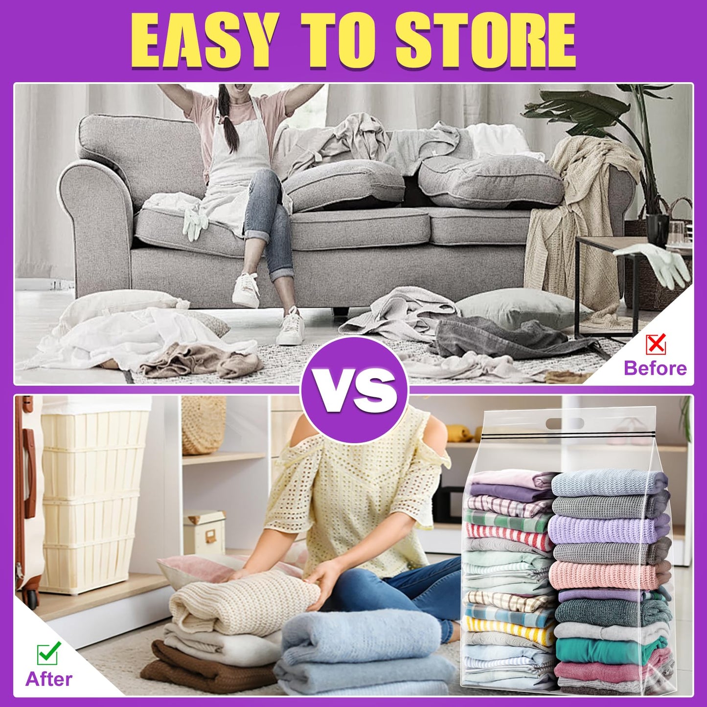 FURWEY 25 Gallon Extra Large Storage Bags 35”x 24”Resealable Clear Bags with Handle 4 Mil Thick Heavy Duty Big Bag for Clothes Pillow Travel Moving,Bedding,Shoes and Toys Storage, Pack of 6