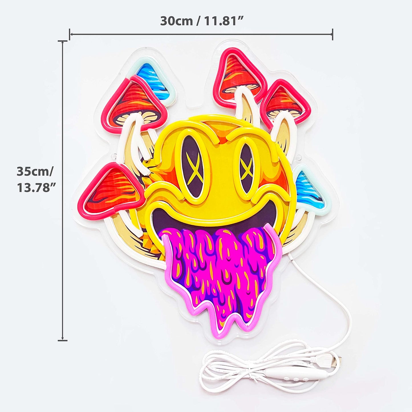 GGK Smiling with Mushrooms Neon Sign Unique Mushroom Decor Aesthetic Room Decor Trippy Mushrooms Light for Halloween Parties, Bedroom Wall, Bar, Game Room, Man Cave