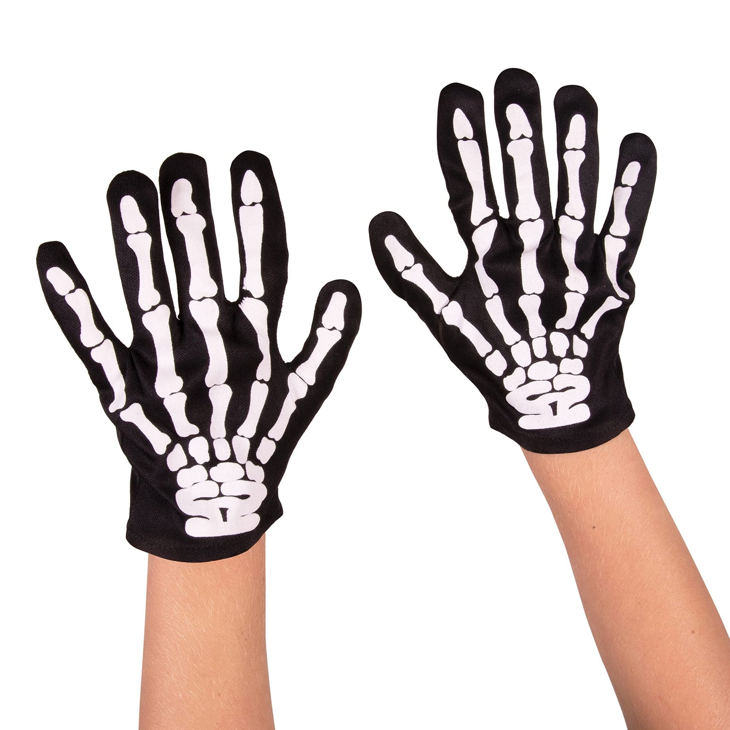 Kangaroo Skeleton Gloves - Skull Hands Gloves for Kids - Bone Reaper Ghost Halloween Apparel Accessories - White Printed Black Skeleton Gloves