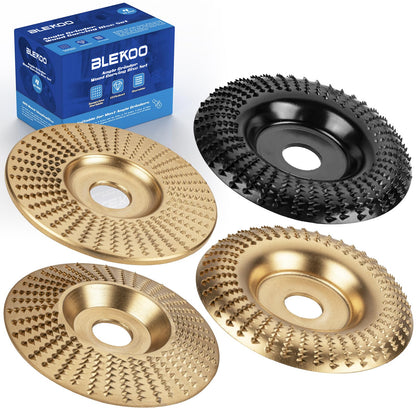 BLEKOO 4PC Angle Grinder Wood Carving Disc Set, for 4" or 4 1/2" Angle Grinder with 5/8" Arbor, Wood Shaper Carving Disc, Stump Grinder Teeth, Wood Shaping Tools