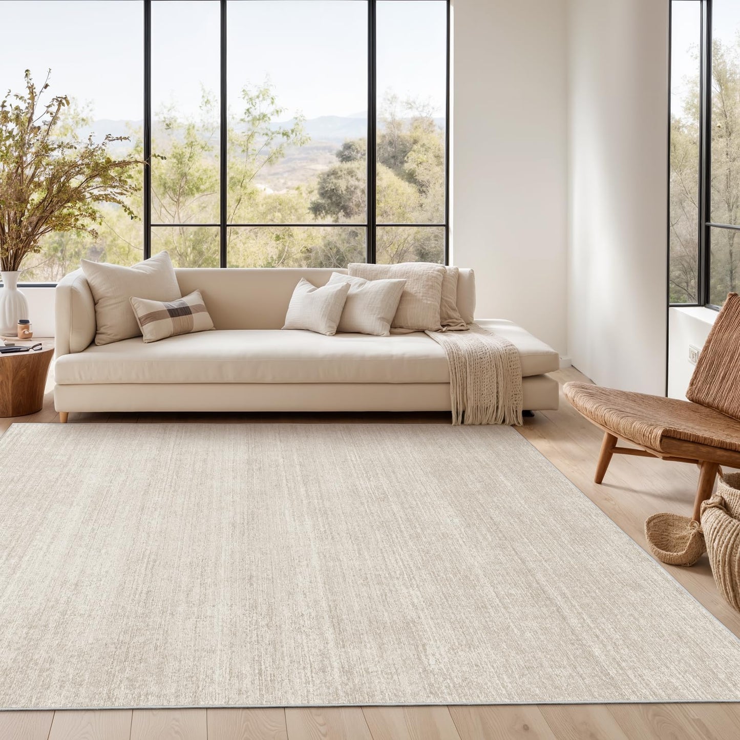 Valenrug Washable Rugs 6x9 - Ultra Thin Stain Resistant 6x9 Rugs for Living Room, Non Slip Backing 0.25" Low Pile Rugs for Bedroom, Folable Machine Washable Area Rug (6x9, Beige)