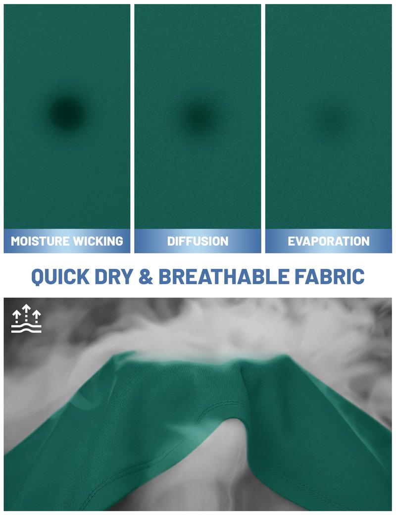 Mens Short Sleeve Shirts Lightweight T-Shirt Sun Protection Rash Guards Shirts Gym Tshirts Base Layer Running Shirts Active Shirts Emerald Green