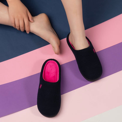 RockDove Women's Original Two-Tone Memory Foam Slipper, Size 5/6 UK Women, Dark Navy and Fuscia