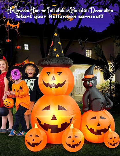 HOPOCO 6 FT Halloween Inflatable Decorations Spooky Ghost Pumpkin Lighted and Witch's Cat, Halloween Decorations Outdoor Inflatables Pumpkin Combo with Build-in LED Blow Up Inflatables for Yard Garden