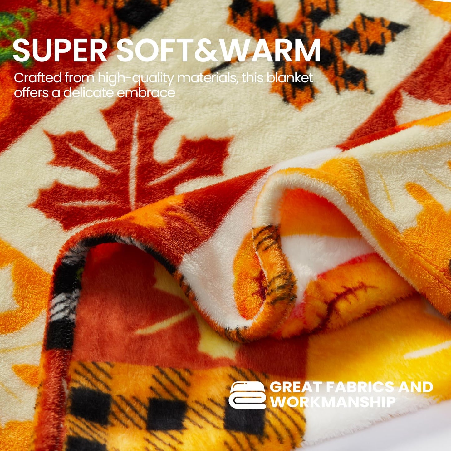 ROMROL Halloween Fleece Throw Blanket, Pumpkin, Leaves Fall Plaid Blanket, Soft Fuzzy Plush for Couch Sofa or Bed, Luxury Flannel Lap Blanket, for Kids, Adults, Wife, Self (50" x 60")