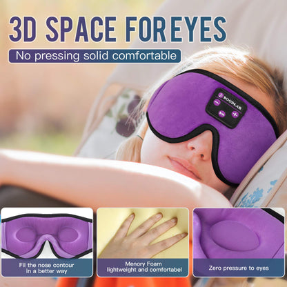 Boodlab Sleep Headphones Bluetooth Sleep Mask, 3D Sleep Eye Mask with Ultra-Thin HD Stereo Speakers Washable Adjustable for Sleeping Side Sleepers, Air Travel,Yoga,Meditation,Holiday (Purple)
