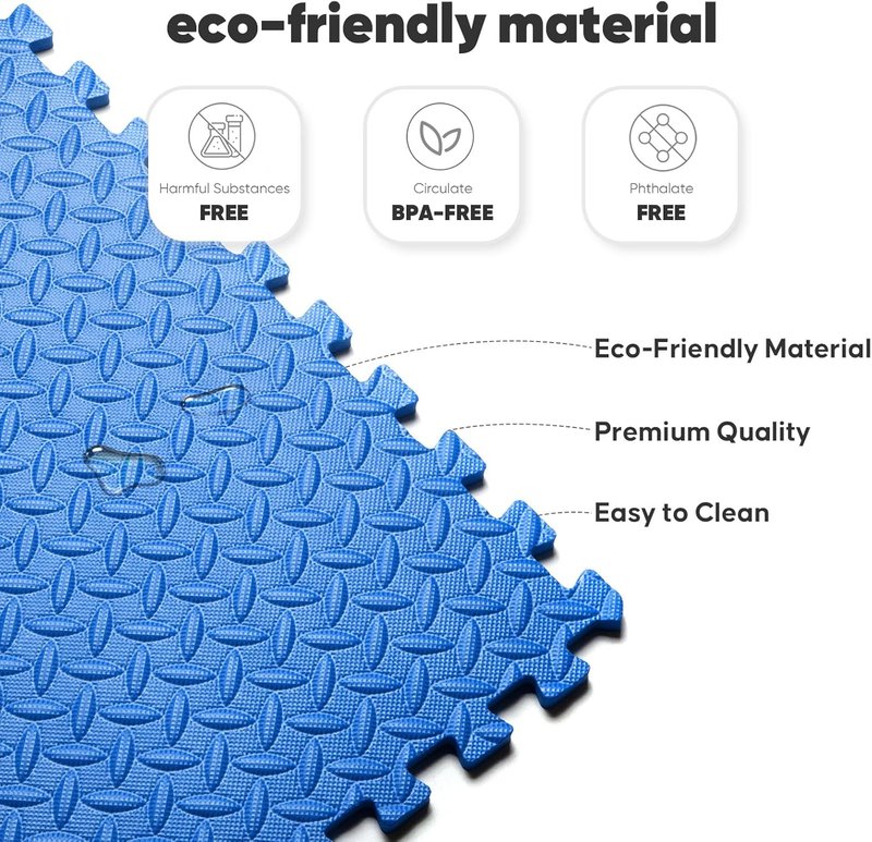 32 Pack Interlocking Foam Exercise Mats - Durable EVA Puzzle Tiles for Home Gym & Kids' Play Areas | Blue, 24 in x 24 in x ½ in