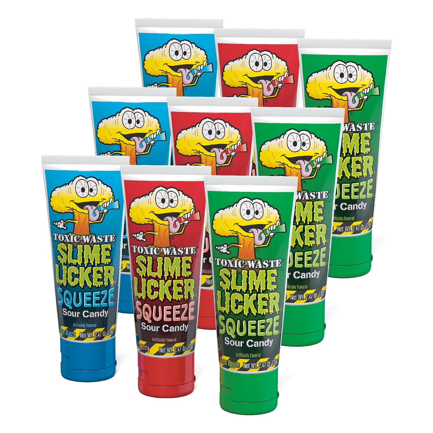 TOXIC WASTE - Slime Licker Squeeze - Sour Squeeze Slime Candy - Green Apple, Blue Razz, & Cherry Flavors - 2.47 oz. Tubes - 3 Pack