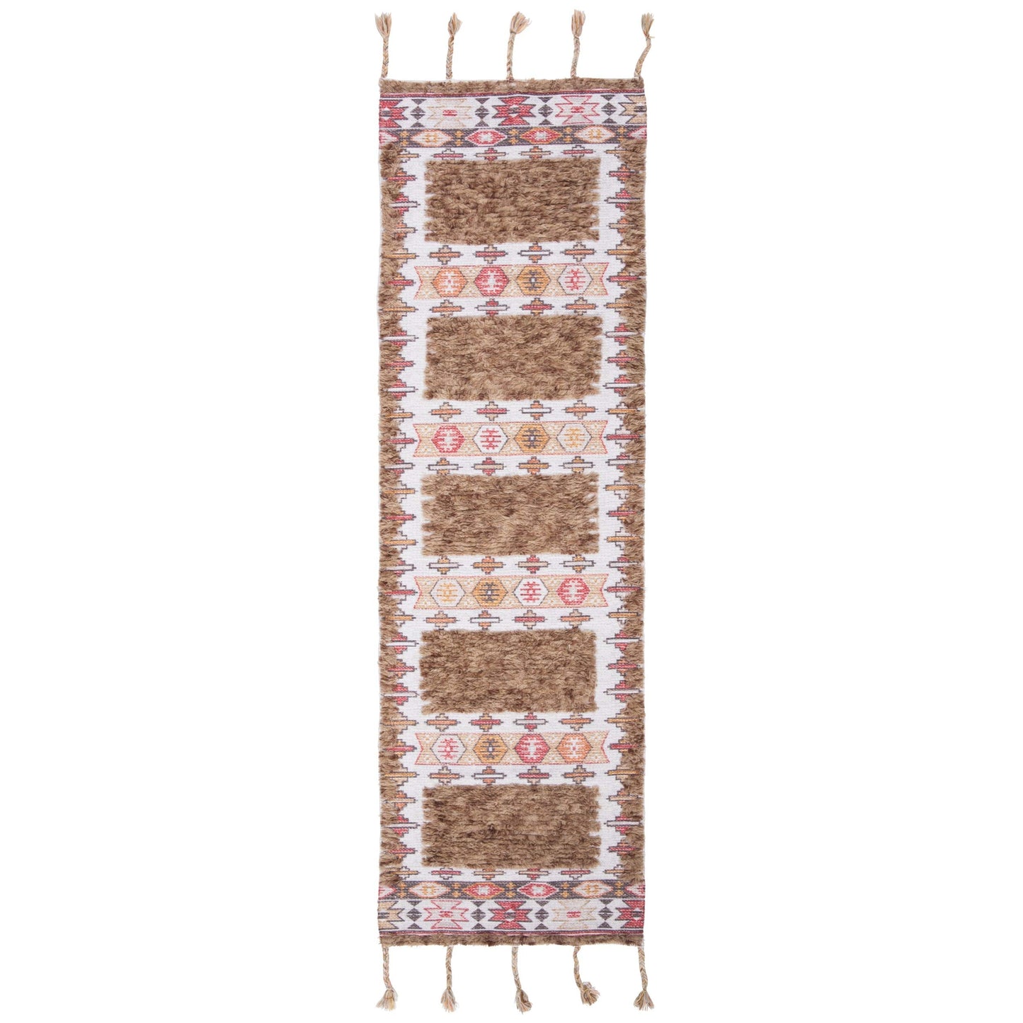 SAFAVIEH Saffron Collection 2'3" x 8' Taupe / Ivory SFN106E Handmade Moroccan Boho Tassel Wool Runner Rug