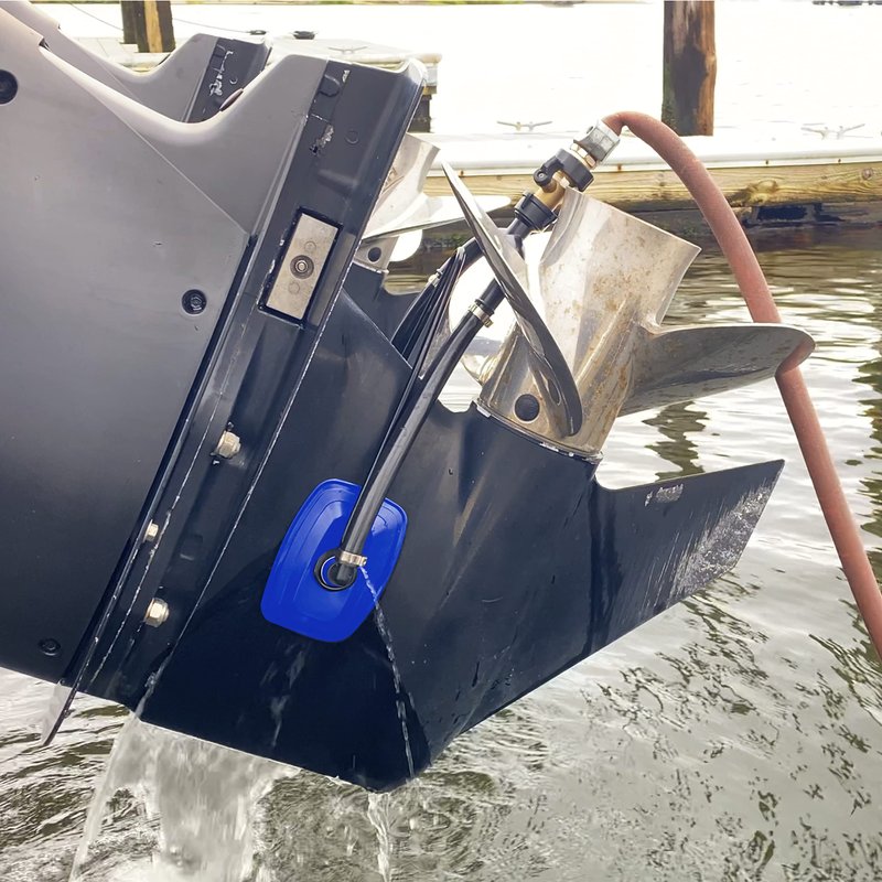 Seaworks Dual Feed Muff Style Boat Motor Flusher | Use for Antifreeze Winterization or Common Water Flush | 5/8 Inch Standard Garden Hose Connection