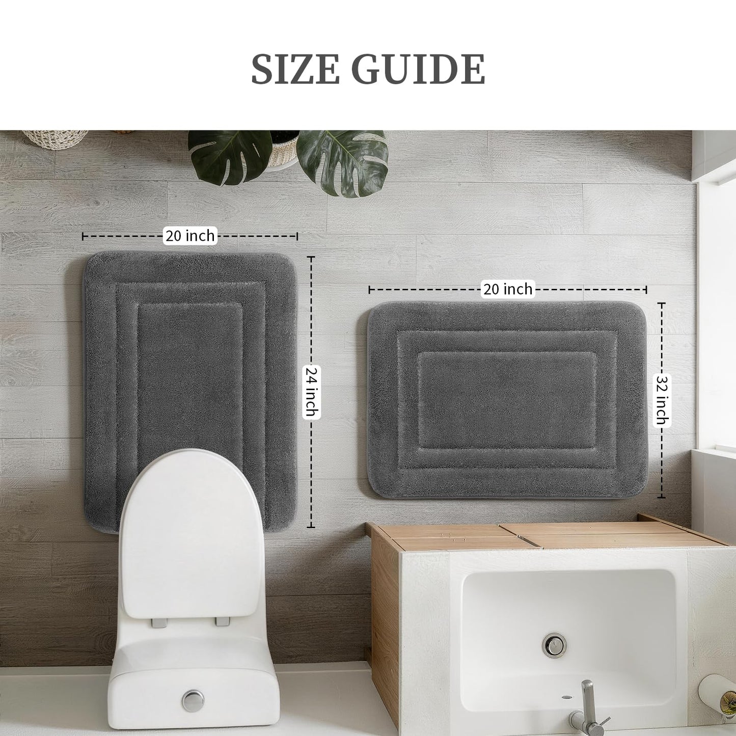 YIHOUSE Bathroom Rugs Sets 2 Piece, Towel-Like Soft Absorbent Thick High Density Memory Foam Bath Mat Set, Non-Slip Machine Washable Bath Rugs for Bathroom, Tub & Shower (24"x17"+24"x20"U, Dark Grey)