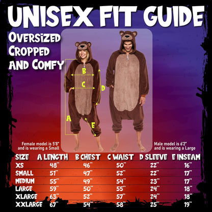 Funziez! Sherpa Bear Adult Onesie - Animal Halloween Costume - Plush Teddy One Piece Cosplay Suit for Adults, Women and Men(Brown, X-Large)