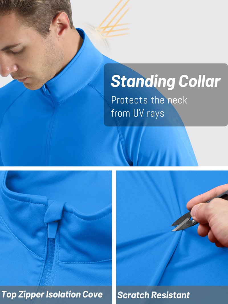 TACVASEN Mens Quarter Zip Pullover Rash Guard Shirt Long Sleeve Swim Dry Fit Shirts for Men Outdoor Shirts for Sun Hiking Shirts Azure