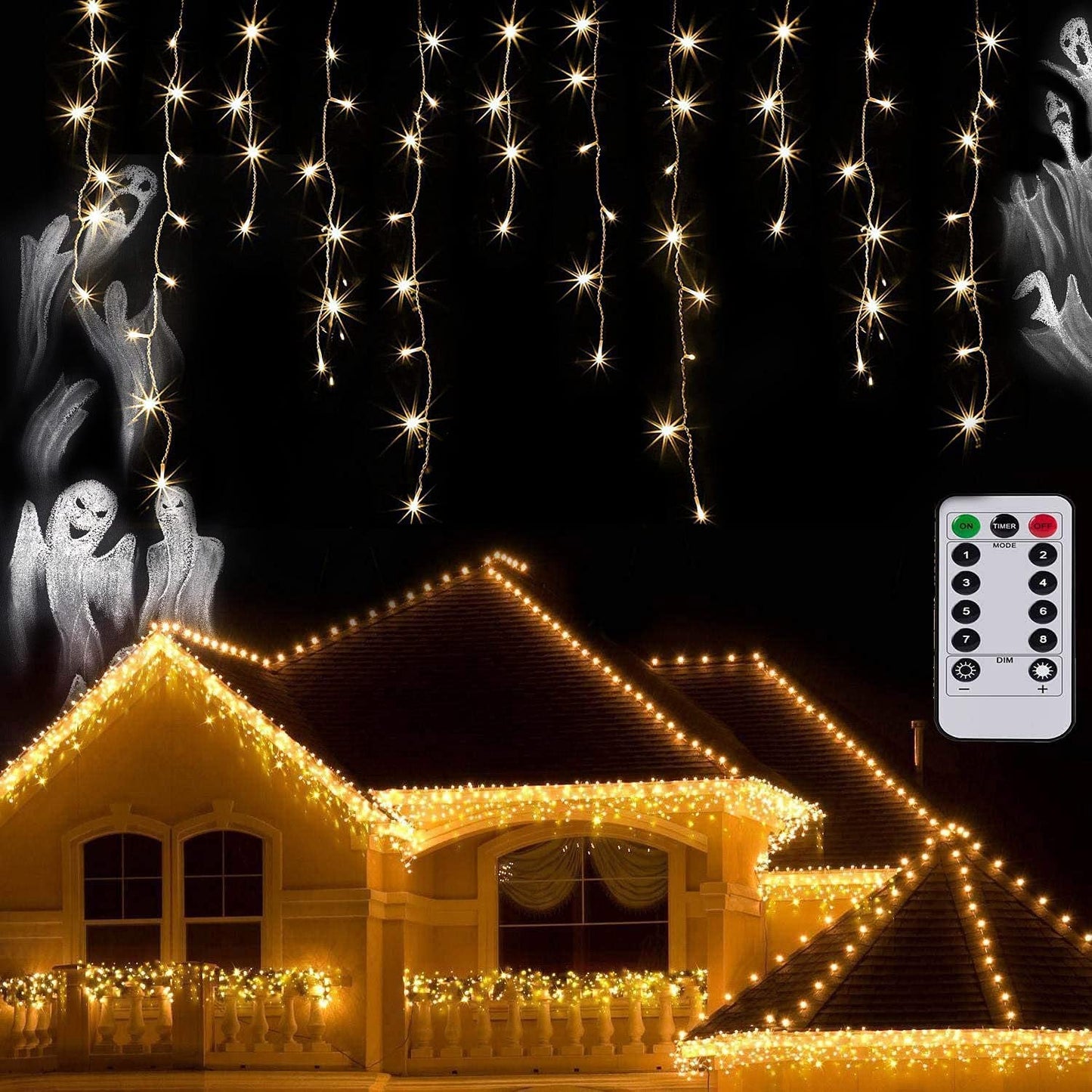 Outdoor Icicle Lights,9.8FT Christmas String Lights with Remote Timer, Battery Powered Hanging Window Wall Dripping Ice Light for Outside,Waterproof for House Garden Yard Xmas Decor(Warm White)