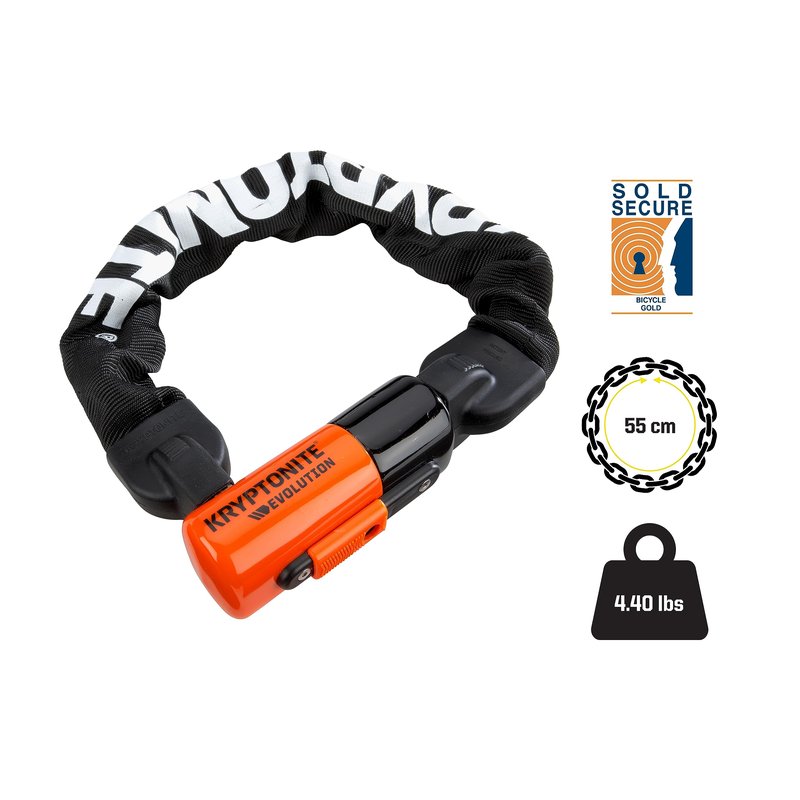 Kryptonite Evolution 1055 Mini Bike Chain Lock, 1.8 Feet Long 10mm Steel Chain Heavy Duty Anti-Theft Sold Secure Gold Bicycle Chain Lock with Keys for E-Bike, Motorcycle, Scooter, Bicycle, Fence