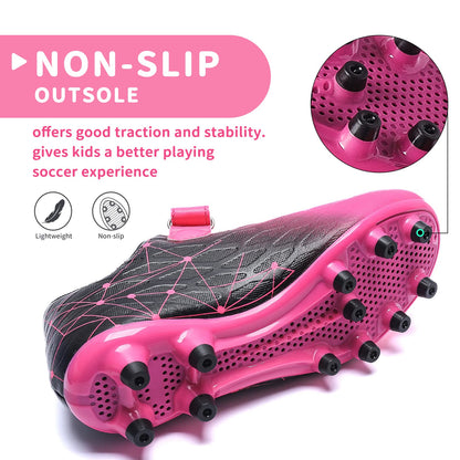 Boys Football Boots Shoes Kids Girls FG/AG Soccer Athletics Training Sport Running Shoes Profession Competition Teenager Indoor Outdoor Cleats Sneakers for Unisex Pink EU32 Convert 13UK Child
