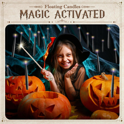 JOIONE Floating Candles with Wand, 12 Pack Flameless Candles Magic Hanging Taper Candles with Wand Remote, Battery Operated Candles for Halloween Christmas Birthday Party Decor Black