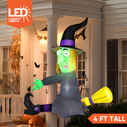 Joiedomi 4FT Halloween Inflatable Witch with Build-in LED Lights - Outdoor Blow Up Decor for Yard, Trees & Parties | Witch Decorations, Waterproof Halloween Inflatables Outdoor, Blow Up Yard Decor