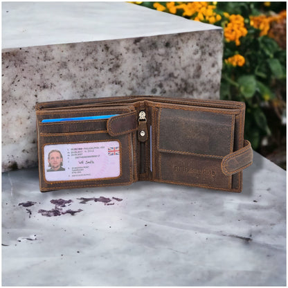 STARHIDE Men’s RFID Blocking Genuine Leather Wallet – Twin ID Card Holder, Coin Pouch, 7 Card Slots, 2 Note Compartments & Gift Box – Slim Bifold Wallet for Men 1213 (Hunter Brown)