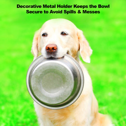 PETMAKER Elevated Dog and Cat Bowls - Decorative 6.5-Inch-Tall Raised Stand with 2 Stainless-Steel Food and Water Bowls - Hold 40oz Each by (Black)