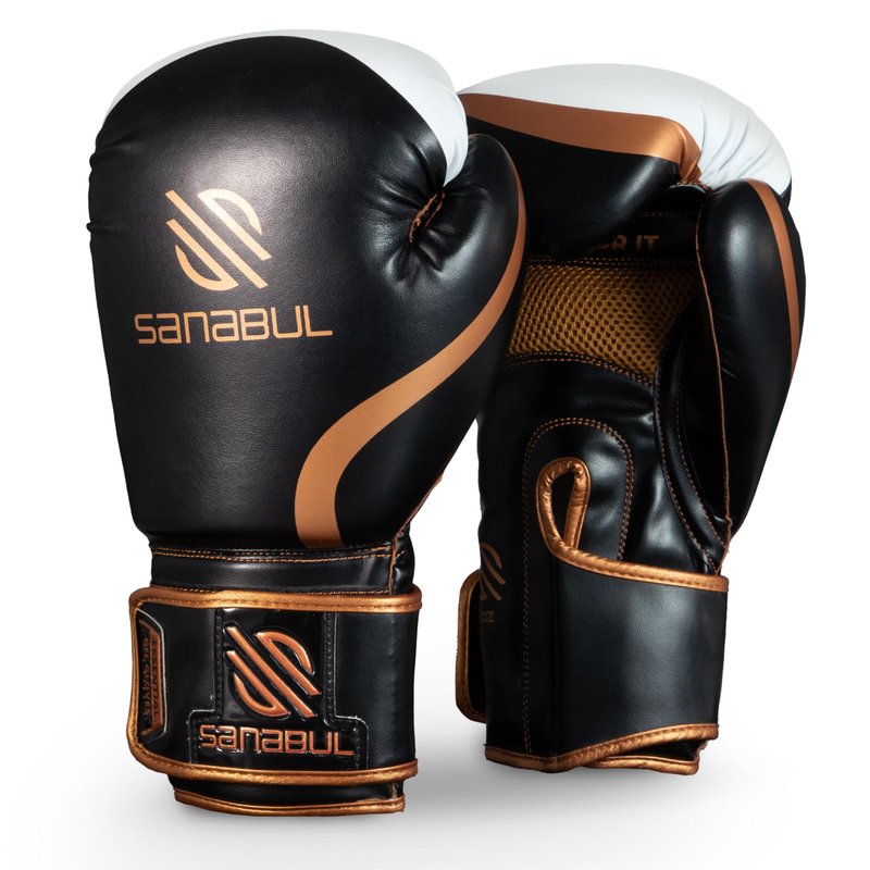 Sanabul Essential Gel Boxing Gloves for Men & Women, Kickboxing MMA, Muay Thai Gloves and Heavy Bag Training Punching & Sparring, Black/Copper 16 oz