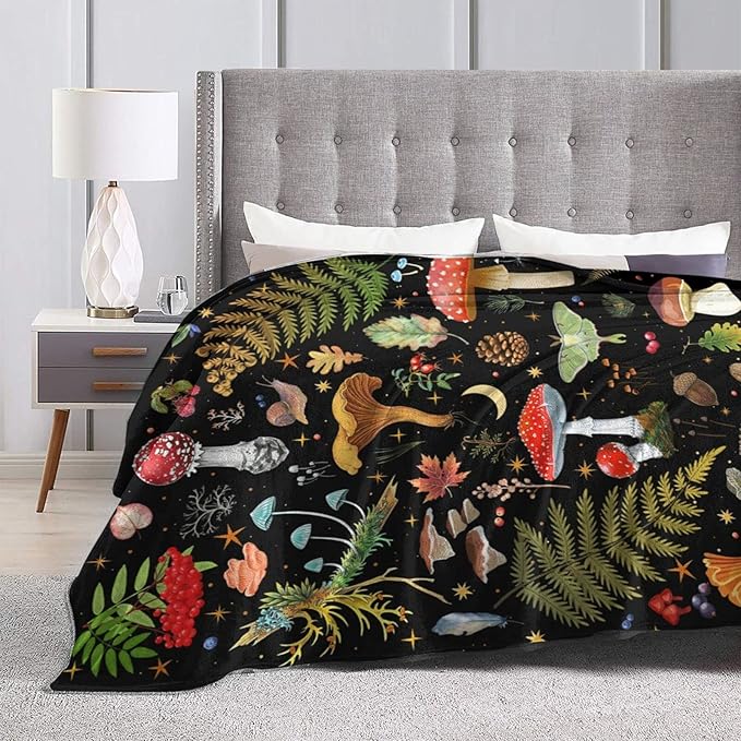 Mushroom Flannel Fleece Bed Blanket Throw Blanket Lightweight Cozy Plush Blanket for Bedroom Living Rooms Sofa Couch 50"X40"